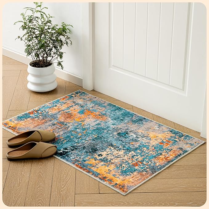 Istana 2x3 Area Rug - Multi/Blue Boho Rugs for Living Room 2x3 - Foldable Small Rugs for Bedroom - Stain Resistant Washable Rug Non Slip - Eco-Friendly Area Rugs Indoor