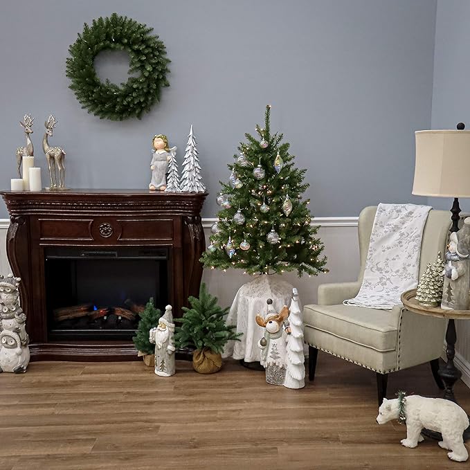 National Tree Company 4 ft Pre-Lit Dunhill Fir Mini Artificial Christmas Tree, 200 Clear Lights, 559 Tips, Includes Stand, Green
