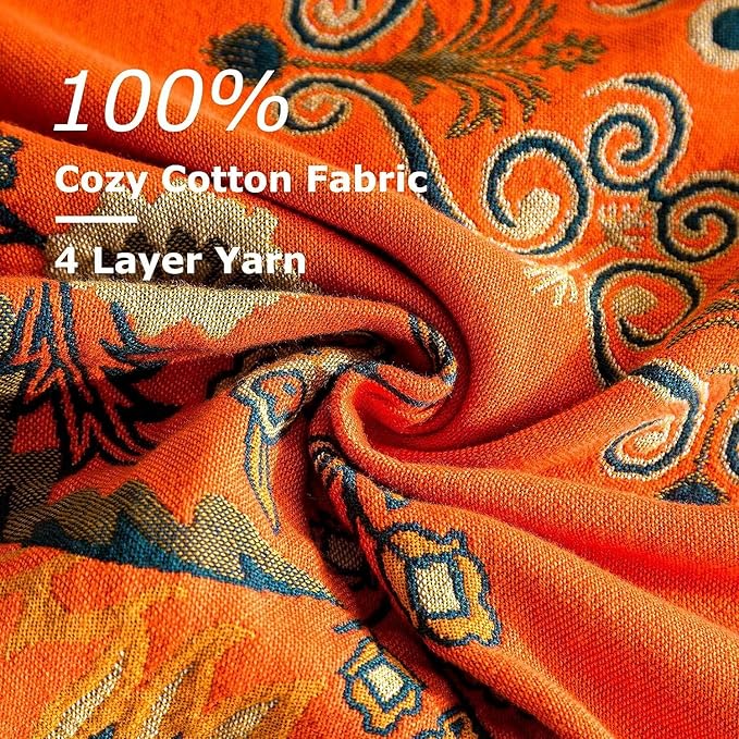 Boho Throw Blanket for Bed 100% Cotton Ultra Soft Rustic Quilt Fall Blanket Floral Printed Farmhouse Decor Bed Blankets,80"×90" All Season Rustic Throw for Sofa Couch Chair
