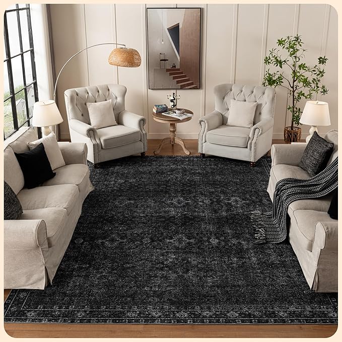 Istana 9x12 Area Rug - Black 9 x 12 Area Rugs for Living Room - Foldable 9x12 Rugs for Bedroom/Living Room Rug - Stain Resistant Washable Rugs - Eco-Friendly Area Rugs