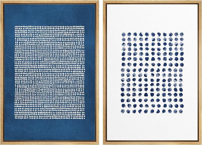 SIGNWIN Framed Canvas Print Wall Art Set Navy Blue White Geometric Dot Collage Abstract Shape Illustration Modern Art Decorative Nordic Multicolor for Living Room, Bedroom, Office - 16"x24"x2 Natural
