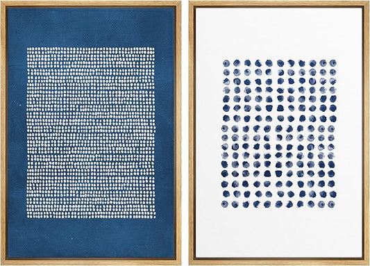 SIGNWIN Framed Canvas Print Wall Art Set Navy Blue White Geometric Dot Collage Abstract Shape Illustration Modern Art Decorative Nordic Multicolor for Living Room, Bedroom, Office - 16"x24"x2 Natural