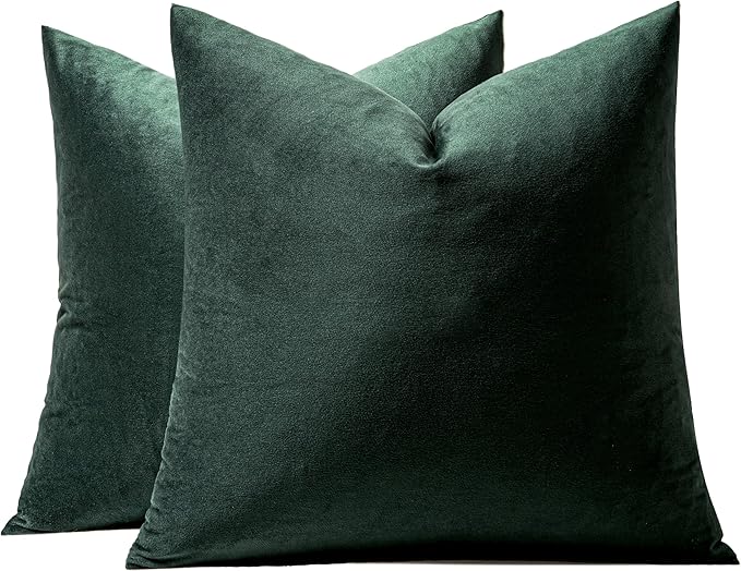 MIULEE 26x26 Inch Euro Sham Velvet Pillow Covers, Set of 2 Large Square Christmas Decorative Pillows -Army Green Super Soft for King Bed, Sofa, Couch, Accent Chairs