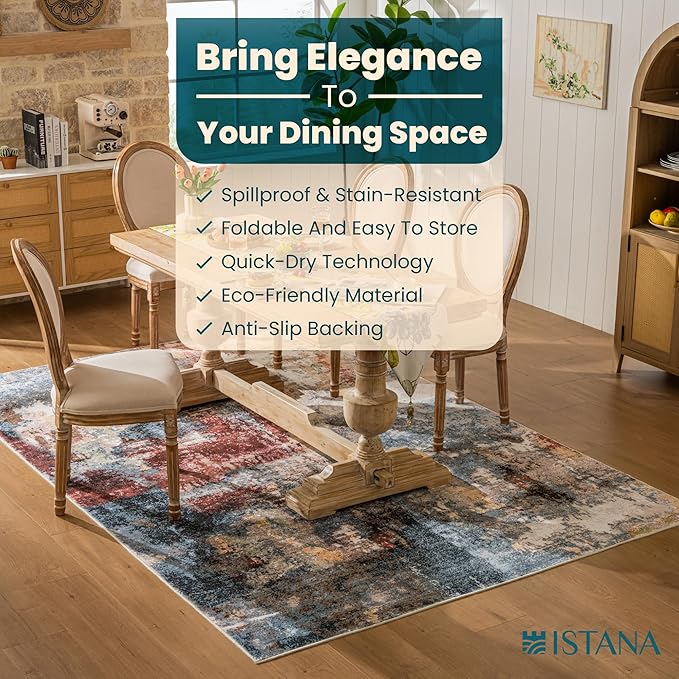 Istana 6x9 Area Rug - Multi/Red Rugs for Living Room 6x9 - Foldable Boho Rugs for Bedroom - Stain Resistant Washable Rug - Eco-Friendly Area Rugs - Easy to Clean Living Room Rug