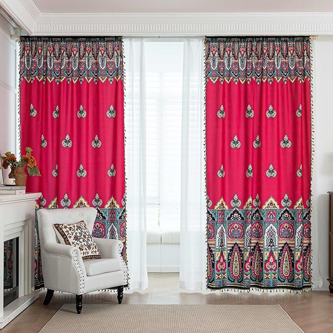 Boho Floral Curtains French Country Farmhouse Curtains 63 Inches Long Light Filtering Window Rod Pocket Drapes for Living Room 2 Panels