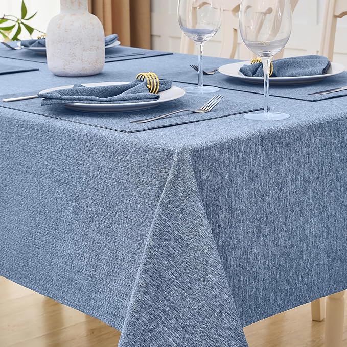 Rectangle Table Cloth Linen Farmhouse Stainproof Waterproof Washable Polyester Oblong Rectangular Fabric Table Cover for Kitchen Dining Dinner(Denim Blue/60x104 Inch)