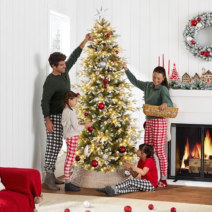Best Choice Products 4.5ft Pre-Lit Artificial Frosted Slim Aspen Christmas Tree, Partially Flocked Holiday Décor w/ 2-in-1 White & Multicolor LED Lights