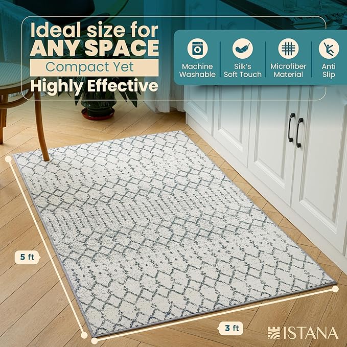 Istana 3x5 Area Rug - Blue Modern Rugs for Living Room 3x5 - Foldable Rugs for Bedroom/Living Room Rug - Stain Resistant Washable Rug - Eco-Friendly Small Area Rugs