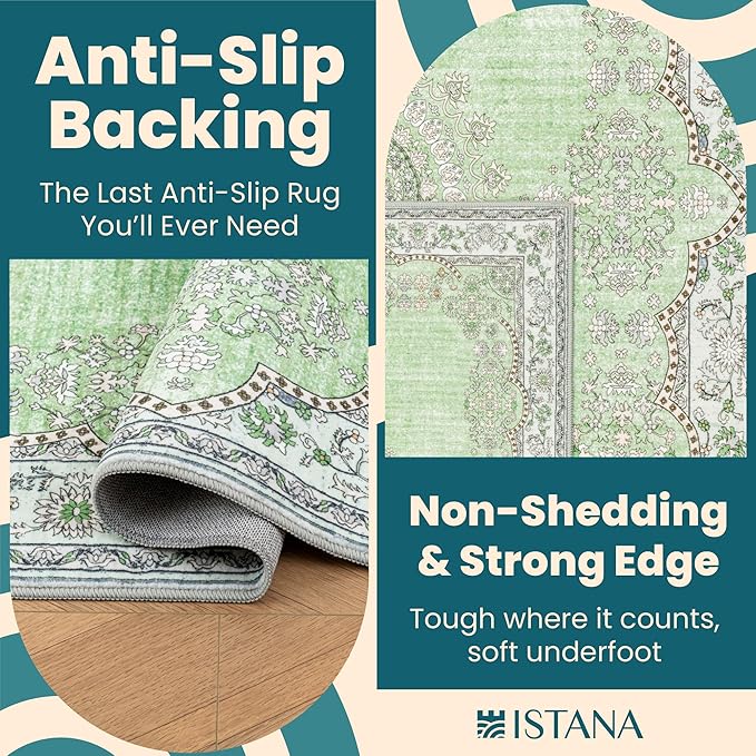 Istana 6x9 Area Rug - Green Rugs for Living Room 6x9 - Foldable Boho Rugs for Bedroom - Stain Resistant Washable Rug - Eco-Friendly Area Rugs - Easy to Clean Living Room Rug