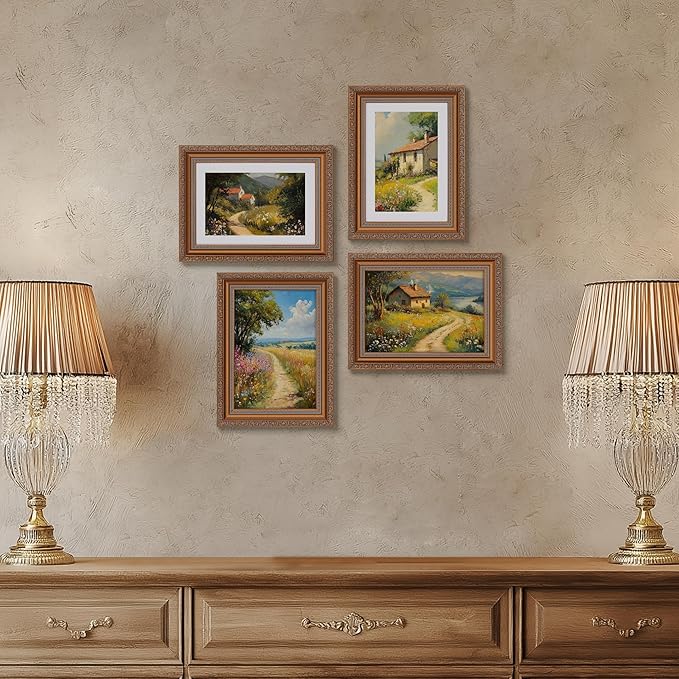eletecpro 5x7 Picture Frames Set of 2, Vintage Photo Frames with Real Glass, Displays 4x6 Photo with Mat or 5x7 without Mat for Tabletop or Wall Decor, Bronze