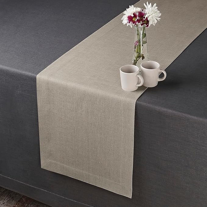 D'Moksha Homes Linen Natural Table Runner 90 Inches Long - 100% Pure Linen 14 x 90 Inch Table Runner for Dining, Fall, Thanksgiving, Christmas, Holiday - Machine Washable