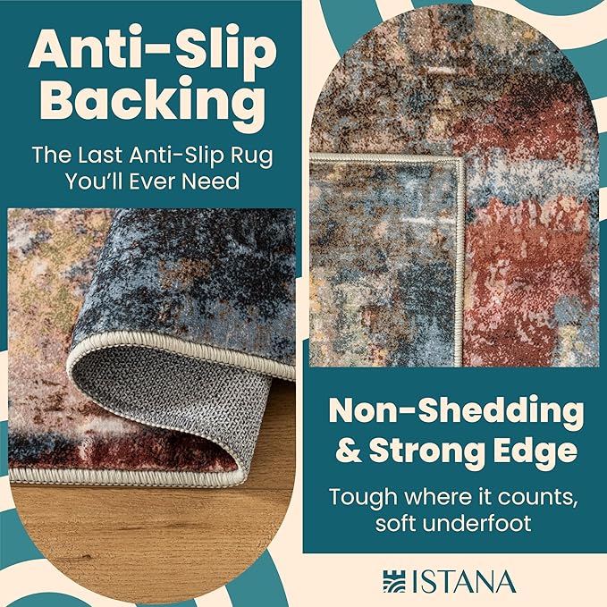 Istana Living Room Rug 10x14 - Multi/Red 10 x 14 Area Rug - Foldable Machine Washable Area Rugs 10x14 - Stylish 10x14 Area Rugs Boho - Stain Resistant Washable Rug 10x14