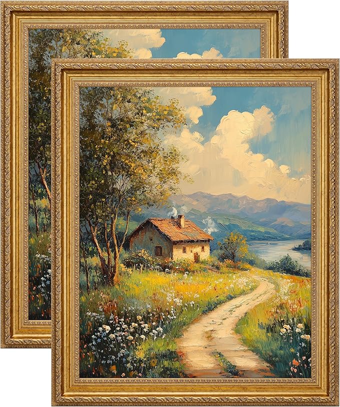 eletecpro 16x20 Picture Frames Set of 2, 16 by 20 Ornate Vintage Photo Frame, Rustic Gold Frames Display 11 x 14 Photo with Mat or 16x20 without Mat for Wall Decor, Gold