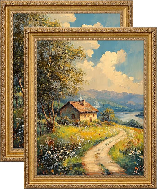 eletecpro 16x20 Picture Frames Set of 2, 16 by 20 Ornate Vintage Photo Frame, Rustic Gold Frames Display 11 x 14 Photo with Mat or 16x20 without Mat for Wall Decor, Gold