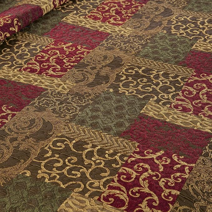 Loom and Mill Luxury Quilt Set 3 Piece, Traditional Patchwork Quilted Bedspread Queen Size with 2 Shams, Soft Lightweight Jacquard Bedding Coverlet Set for Christmas All Season (Red Gold, Queen)