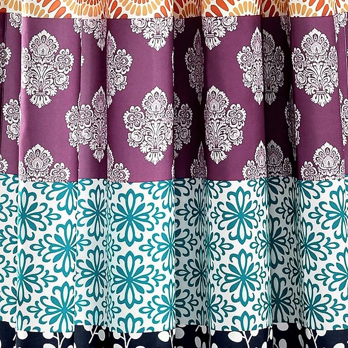 Lush Decor Bohemian Stripe Window Curtain Panels, Pair 52" W x 63" L Fuchsia & Orange - Light Filtering Curtains for Bedroom - Boho Curtains - Maximalist Decor
