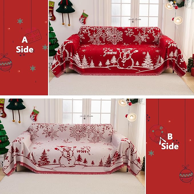 MEETSKY Red Couch Cover Christmas Sofa Slipcover Couch Protector Covers for Sectional Sofa,Universal Fit for Couch 3 Seat, Thick Washable Soft Touch for Pets, 71" x 134"