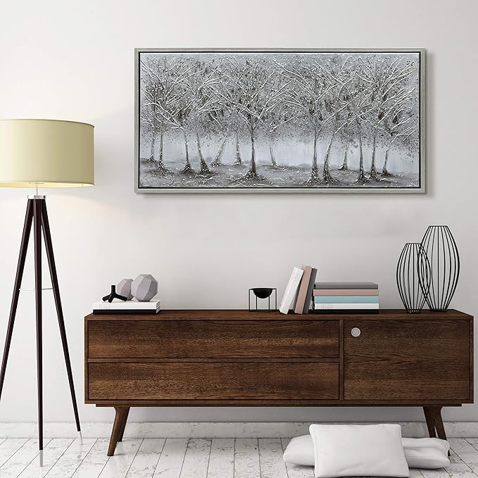 Empire Art Direct Abstract Wall Art Textured Hand Painted Canvas by Martin Edwards, Champagne Frame, 24" x 48", Solitary Field