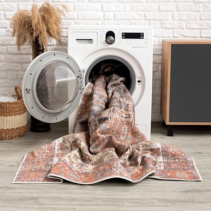 Bloom Rugs Washable 4' x 6' Rug - Red/Orange/Beige Traditional Area Rug for Living Room, Bedroom, Dining Room, and Kitchen - Exact Size: 4' x 6'