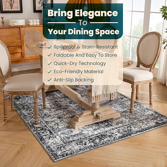 Istana 5x7 Area Rug - Dark Grey Rugs for Living Room 5x7 - Foldable Rugs for Bedroom - Stain Resistant Washable Rug - Eco-Friendly Boho Area Rugs - Easy to Clean Living Room Rug