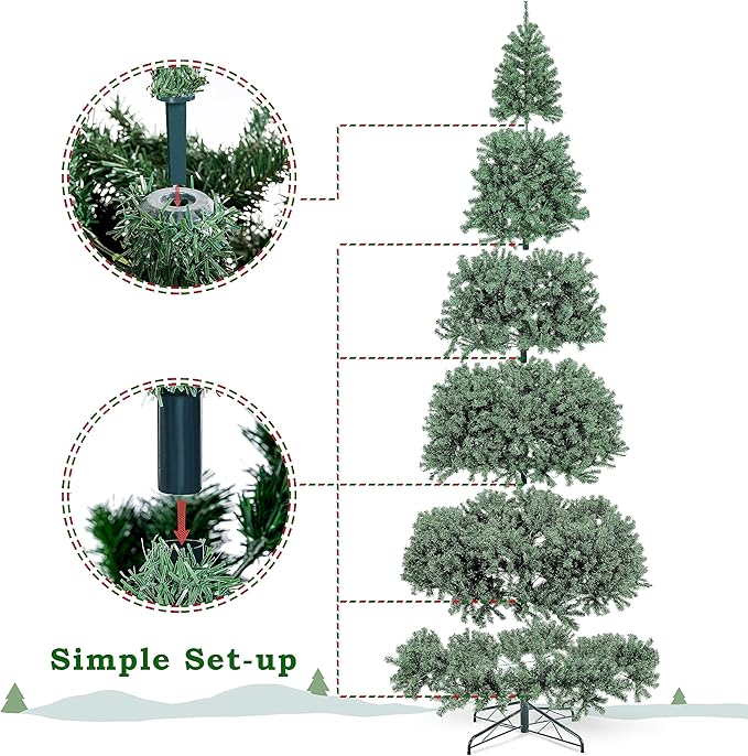 Yaheetech 12ft Pre-lit Spruce Artificial Hinged Christmas Pine Tree Prelighted Holiday Xmas Tree for Home Party Decoration with 1500 Warm White Lights and 4668 Branch Tips, Green