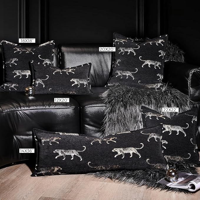 Throw Pillow Cover 20x20, Double Sided Cheetah Chenille Jacquard Embroidered Pillow Covers, Luxury Modern Style Accent Pillowcase for Bed Couch Sofa Living Room Bedroom