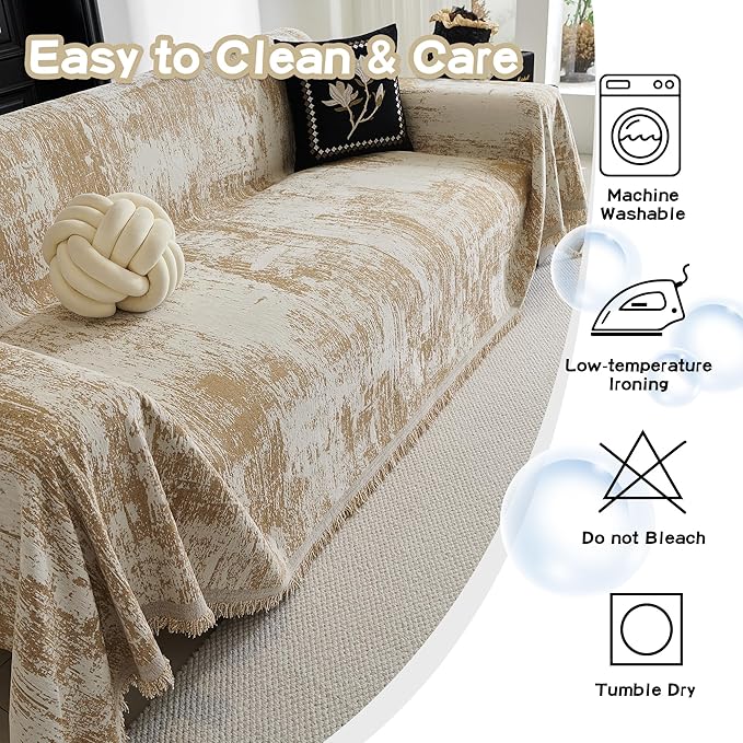 MEETSKY Couch Cover Boho Sofa Covers Couch Covers for 3 Cushion Couch Sofa Pet Friendly, Sofa Cover Washable Abstract Geometric Sofa Slipcover for Sectional Sofa Cover with Tassel, 91" x 134", Khaki