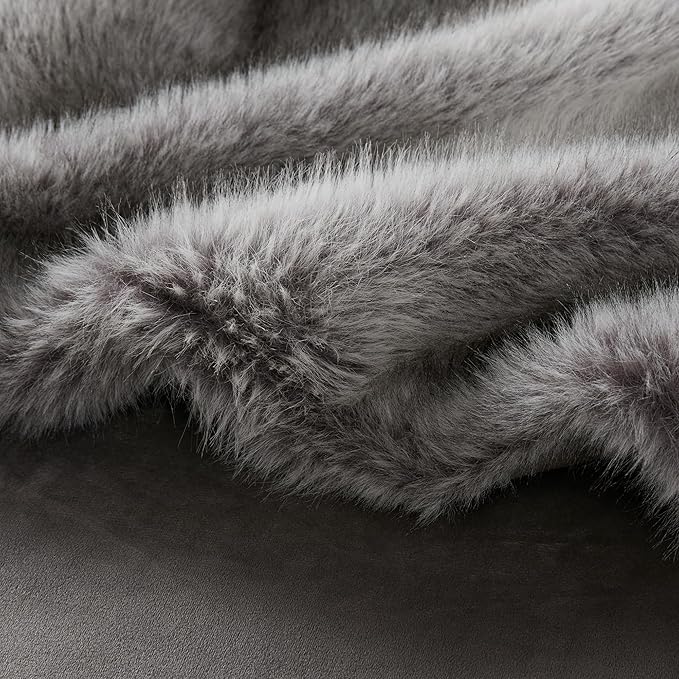 Hyde Lane Faux Fur Throw Blanket - Ultra Long Pile, Luxury Fluffy Chinchilla Gray Fur Blankets, Fuzzy Plush & Soft Throws for Sofa Couch, Gift for Women, 50x60