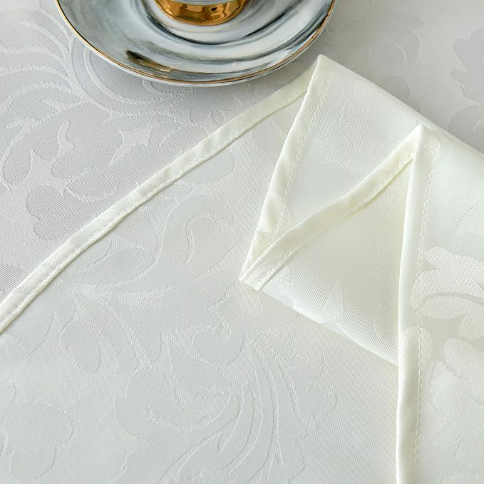 maxmill Jacquard Round Table Cloth Damask Design Waterproof Antiwrinkle Heavy Weight Soft Tablecloths for Circular Table Cover and Kitchen Dinning Tabletop Round 70 Inch Ivory
