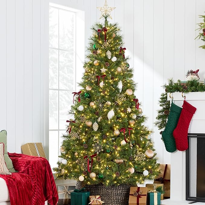 Best Choice Products Full Scotch Pine Christmas Tree, 6ft Pre-Lit Holiday Decor w/ 1,200 Twinkling Micro LED Lights, 2-in-1 White & Multicolor