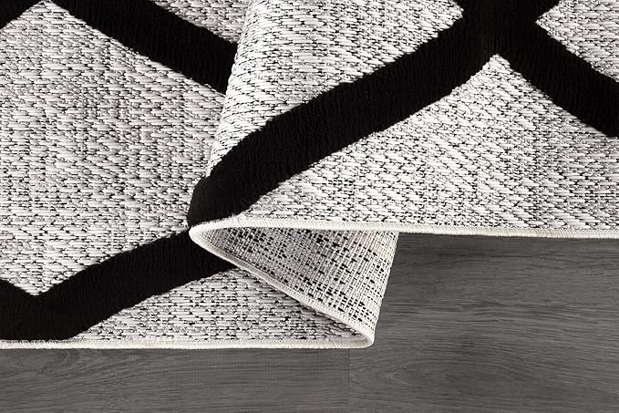 CAMILSON Modern Rug 6x9 Luxury Diamond Pattern Micro Loop Area Rugs Soft High-Low Pile Stain Resistant Easy to Clean Non-Shedding Durable Living Room Office Indoor Carpet (Black/Gray)