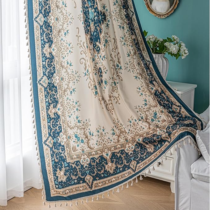 Popular Handicrafts Printed Curtains for Living Room 96 Inches Long Indian Hippie Bohemian Curtains Rod Pocket Light Filtering 2 Panels, Navy