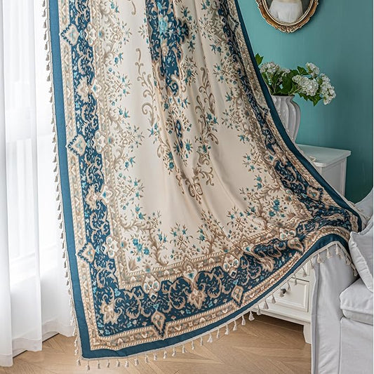 Popular Handicrafts Printed Curtains for Living Room 96 Inches Long Indian Hippie Bohemian Curtains Rod Pocket Light Filtering 2 Panels, Navy