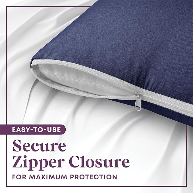 CirclesHome Pillow Covers with Zipper King Size - 2 Pack - 100% Cotton Soft and Breathable Pillow Protectors - Protects Pillows from Dirt, Dust and Debris - Navy