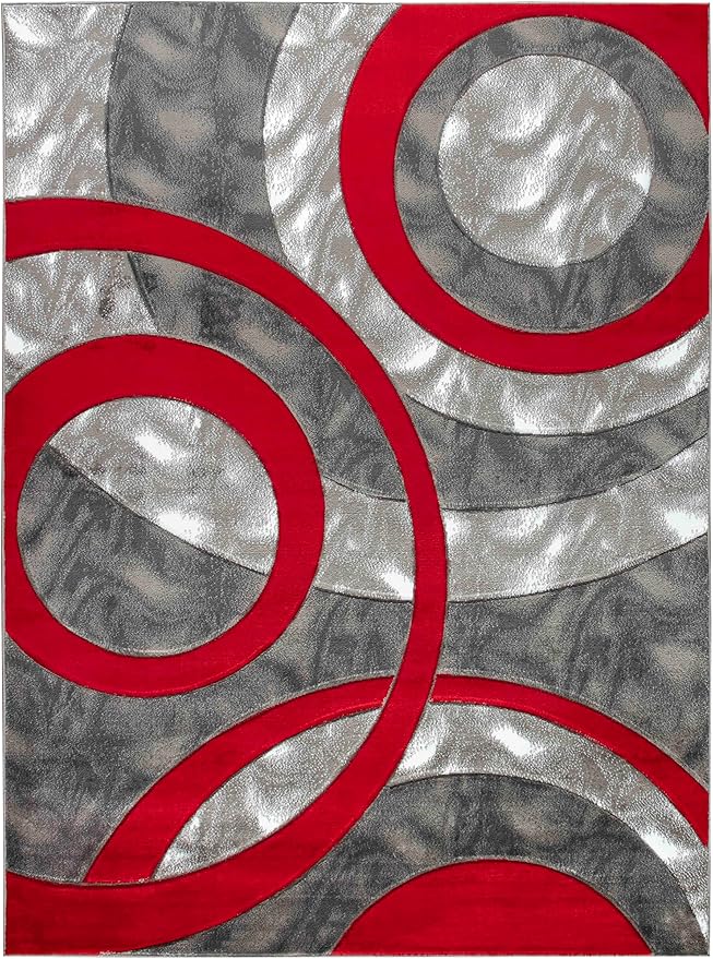 GLORY RUGS Area Rug Modern 8x10 Light red Circles Geometry Soft Hand Carved Contemporary Floor Carpet Fluffy Texture for Indoor Living Dining Room and Bedroom Area