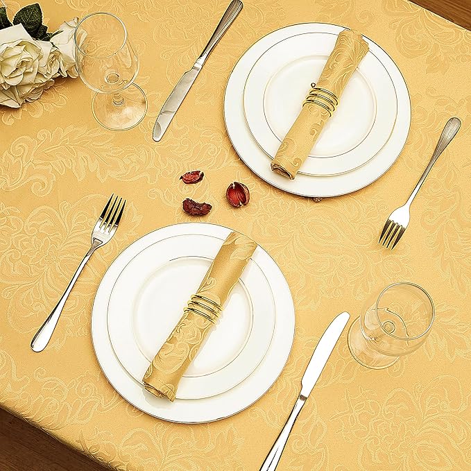 Rectangle Table Cloth Linen Farmhouse Stainproof Waterproof Washable Polyester Oblong Rectangular Fabric Table Cover for Kitchen Dining Dinner (Gold, 70" (Round))