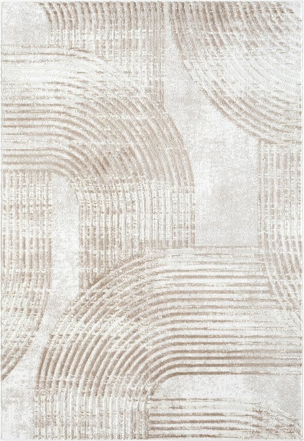 Abani Cream Area Rug for Living Room, Bedroom -Mid-Century Modern- 4' x 6' -Durable & Easy to Clean