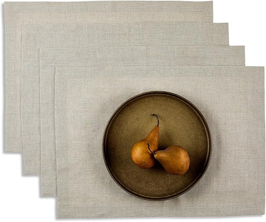Solino Home Linen Natural Placemats Set of 4-100% Pure Linen Placemats 14 x 19 Inch for Christmas, Holiday, New Year - Fete