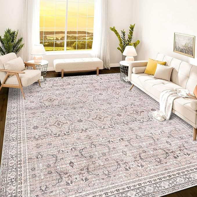 Istana 8x10 Area Rugs - Pale Rose Beige Rugs Living Room 8x10 - Foldable 8 x 10 Area Rugs for Living Room - Stain Resistant Boho Area Rug