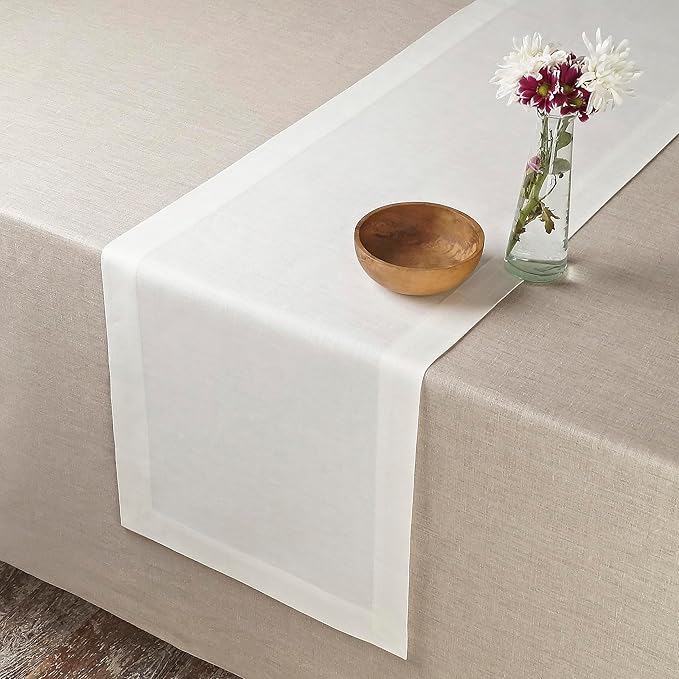 D'Moksha Homes Linen Ivory Table Runner 48 Inches - 100% Pure Linen Small Table Runner 14 x 48 Inch for Coffee Tables, Dresser, Winter, Christmas, Holiday - Machine Washable