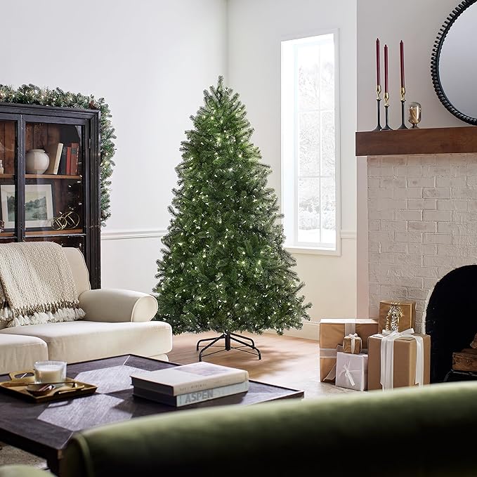National Tree Company 6.5 ft Pre-Lit Downswept Douglas Fir Artificial Christmas Tree, 650 LED Lights, 1,227 Tips, PowerConnect, Foot Pedal, 10 Light Functions, Includes Stand, Green