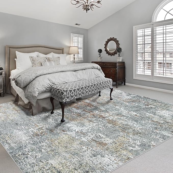 Area Rug Living Room Rugs: 6x9 Rug for Bedroom Machine Washable with Non Slip Backing Non Shedding Abstract Stain Resistant Large Carpet for Dining Room Nursery Home Office - Gray
