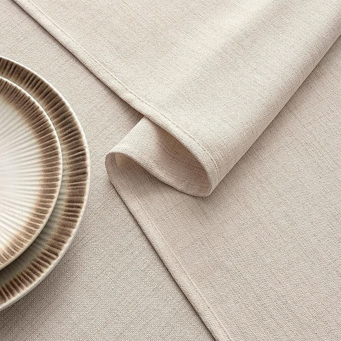 MIULEE Ivory Linen Polyester Tablecloth 52x70 Inch Rectangle Table Cloth Waterproof,Stain Resistant & Wrinkle Resistant for Dining Party Wedding