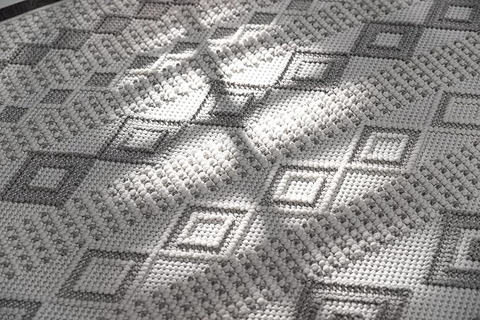 CAMILSON Micro Loop Rug 8x10 Modern Luxury Geometric Moroccan Diamond Area Rugs Soft High - Low Pile Stain Resistant Easy-Cleaning Non-Shedding for Living Room Office Indoor Carpet (8 x 10 White-Gray)