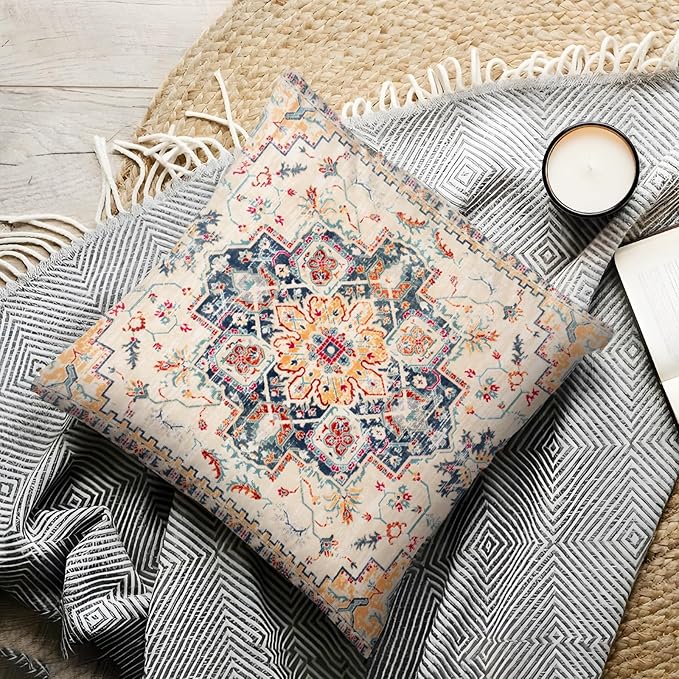 Boho Throw Pillow Covers 26x26 inch Set of 2,Boho Vintage Carpet Pattern Antique Ethnic Decor Double Sided Pattern Cushion Cover Soft Pillow Case Living Sofa Room Bed Square Pillow Cover