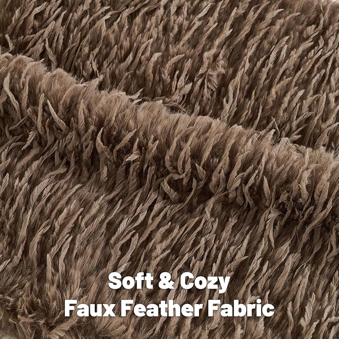 FUTEI Brown Decorative Throw Pillow Covers 12x20 Inch Set of 2,Soft Fluffy Faux Feather Texture Lumbar Pillow Cases,Modern Home Luxury Decor for Couch Bed Living Room