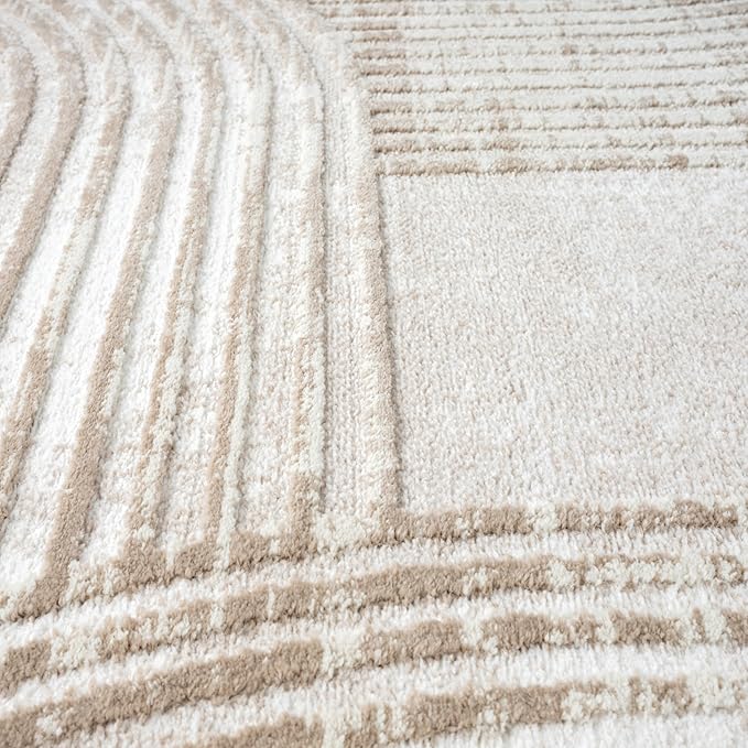 Abani Cream Area Rug for Living Room, Bedroom -Mid-Century Modern- 9' x 12' -Durable & Easy to Clean