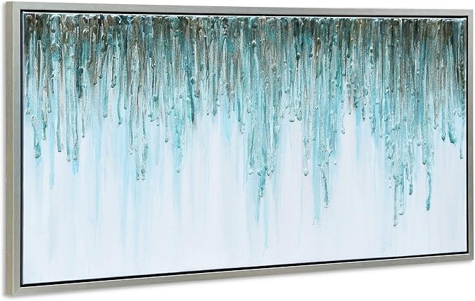 Empire Art Direct Abstract Wall Art Textured Hand Painted Canvas by Martin Edwards, Champagne Silver Frame, 24" x 48", Green Frequency