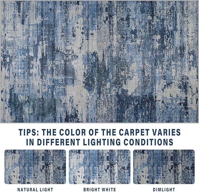10x12 Area Rugs for Living Room: Large Machine Washable Area Rug with Non Slip Backing Non Shedding Abstract Stain Resistant Carpet for Bedroom Dining Room Nursery Home Office - Beige/Blue