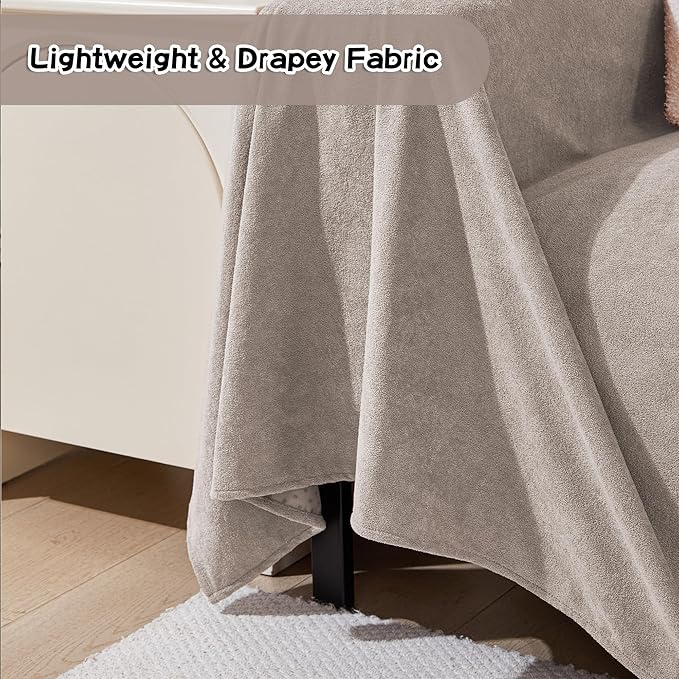 MEETSKY Couch Cover for 2 Cushion Sofa, Washable Cat Scratch Proof Sofa Covers Love Seat L Shape Soft Sectional Sofa Slipcover Furniture Protector for Dogs Pets Kids, 71" x 102", Oat
